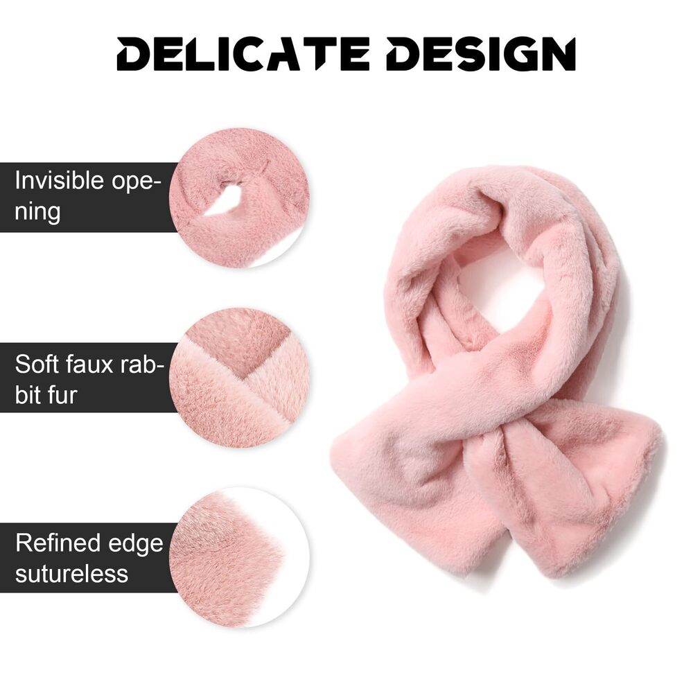 7446 Faux Fur Loop Scarf For Women- Thermal Pink Neck Warmer Winter Thick - Picture 2 of 7